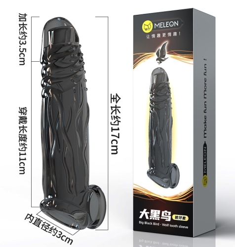 Удлиняющая насадка на член черная Meleon - Big Black Bird penis sleeve - 7