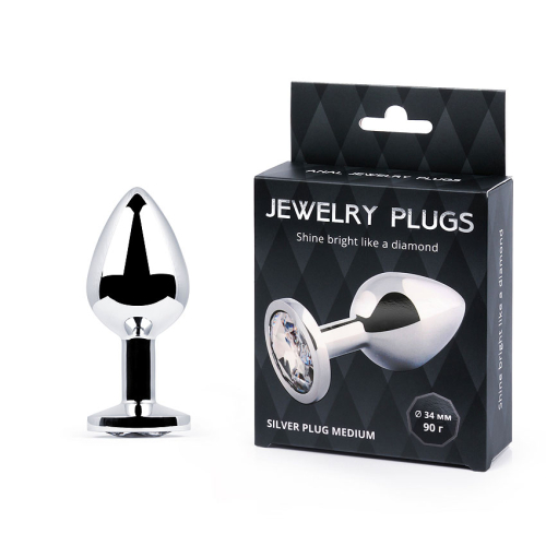 Анальна металева втулка Anal Jewelry Plug з кристалом L 82 мм d 34 мм Вага 90г - 1