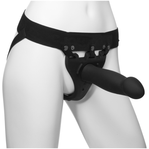 Страпон силиконовый унисекс с полой насадкой на ремне черный Doc Johnson Body Extensions BE RISQUE - 1