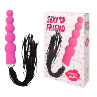 Стимулятор анальний-ланцюжок силіконовий з батогом Sexy Friend Рожевий L 18 см D 2,4x3, 2x4, 0 см