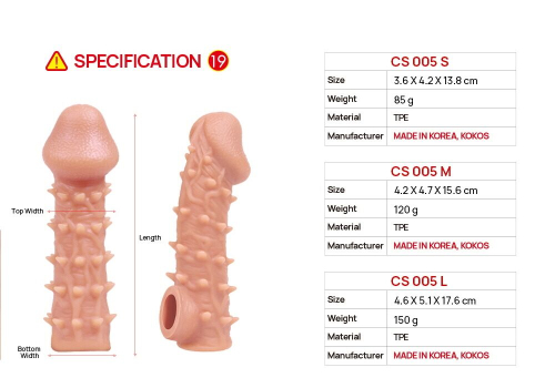 Насадка на член з отвором для мошонки І шипами тілесного кольору Kokos Cock Sleeve CS 005 розмір L - 5