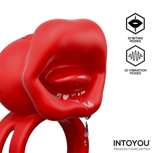 Эрекционное виброкольцо для пениса двойное красное Intoyou Bittey - 2