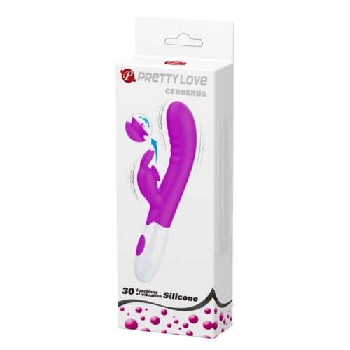 Вибратор-кролик с отростком для клитора розовый Pretty Love CERBERUS RABBIT VIBRATOR - 7