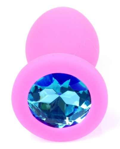 Анальна пробка М рожевого кольору із кристалом блакитного кольору BOSS of TOYS Jewellery plug - 3