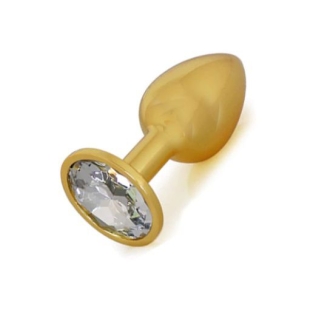 Анальная жёлтая пробочка с кристаллом Gold Metal Diamond S