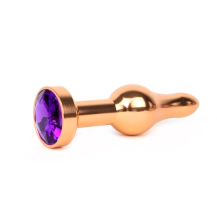 Золота анальна пробка Jewelry фіолетовий кристал L 10,3 см D 2,8 см
