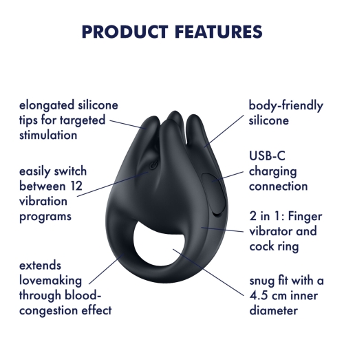 Эрекционное кольцо 2в1 со стимуляцией клитора черное Satisfyer Perfect Pair 1 - 6