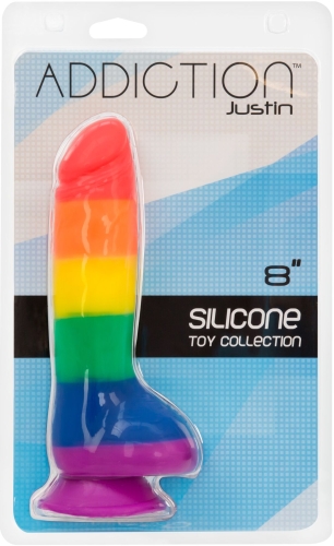 Райдужний 14,6 / 4,5 см фалоімітатор силіконовий на присоску ADDICTION JUSTIN RAINBOW 20,3 см - 6