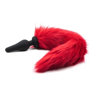 Анальний силіконовий затор з червоним пухнастим хвостом Flirting Tail Wool