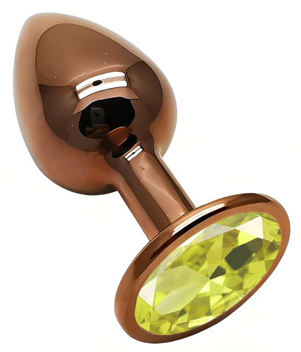 Анальна пробка золотиста з нержавіючої сталі із салатовим кристалом EGZO Round Plug розмір S - 2