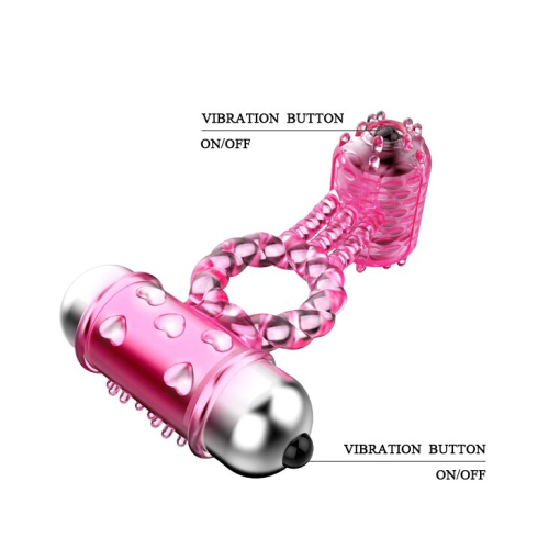 Эректильное вибро-кольцо с 2 пулями и стимулятором клитора LYBAILE Sweet Vibration Ring розовое - 6