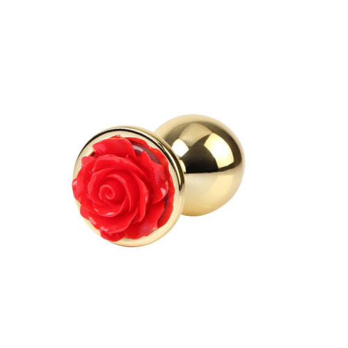 Анальна пробка золота з червоним каменем у вигляді трояндочки Showy Rose Anal Plug Large - 2