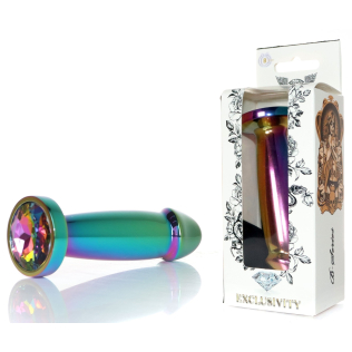 Металлический анальный плаг в виде пениса с разноцветным камушком Boys of Toys Boys Series Jewellery Multicolour размер S