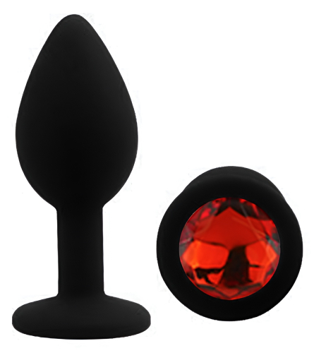 Силиконовая черная анальная пробка с красным кристаллом EGZO Silicone Round Plug размер S - 2