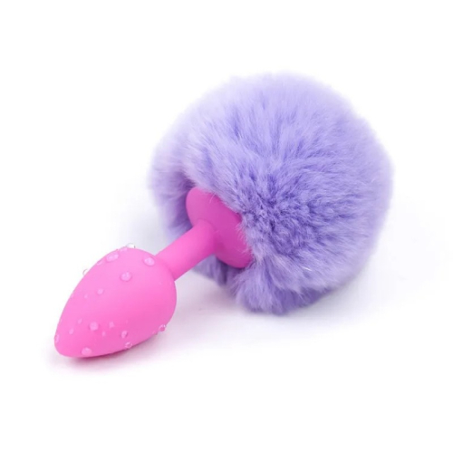 Анальний корок рожевий з блакитним хвостиком Silicone Fur Tail Plug - 1