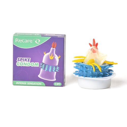Презерватив прозрачный с усиками и рядами шипов Recare Spike Condom - 1