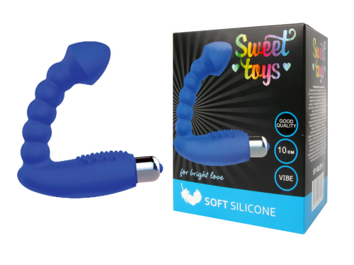 Анальный вибратор со стимуляцией клитора SWEET TOYS синий L рабочей части 10 см D 19x30 см - 1