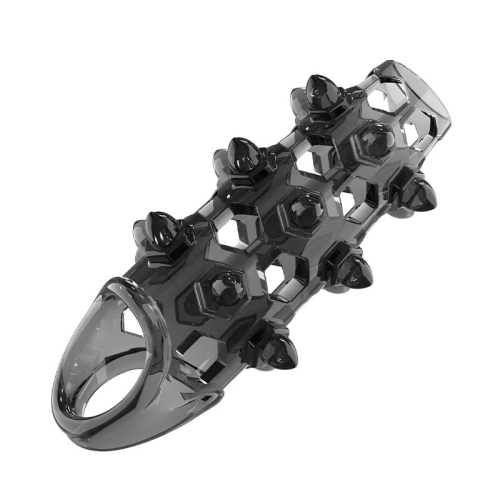 Насадка на пенис с шипами и кольцом для стимуляции черная MELEON Stinger Locking Sleeve - 7