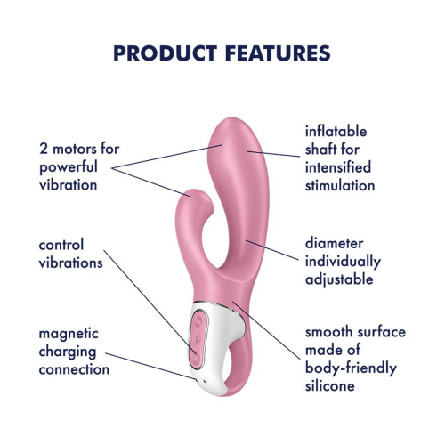 Вібратор кролик для стимуляції точки G надувний рожевий Satisfyer Air Pump Bunny 2 - 4