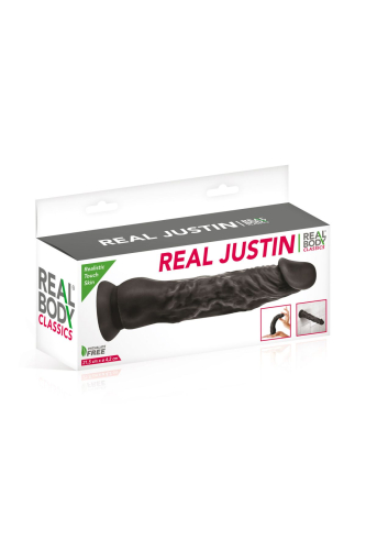 Фалоімітатор 21,5 / 4,2 см реалістичний з присоскою чорний TPE Real Body - Real Justin - 2