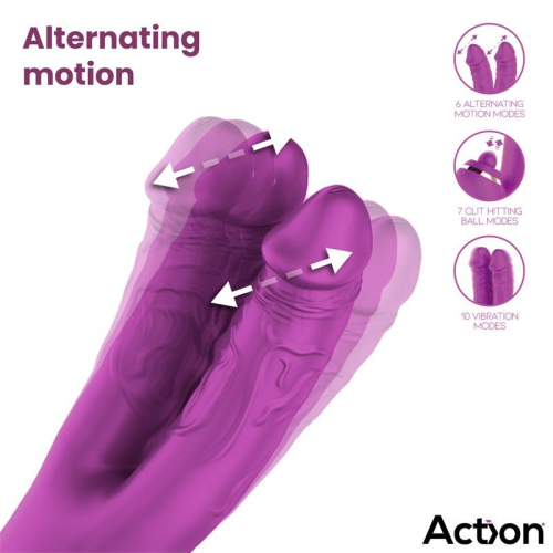 Двойной реалистичный вибратор с отростком для клитора фиолетовый Action Nico Vibe Clit Hitting Ball Alternating Dildos - 3