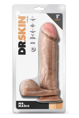 Фалоімітатор реалістичний з яєчками на присосці бежевий Blush Dr Skin Mr Magic - 6