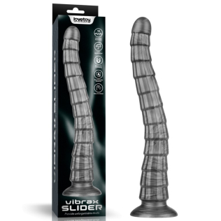 Величезний вібратор ребристий на сріблястому присосці Lovetoy King Sized Vibrating Vibrax Slider