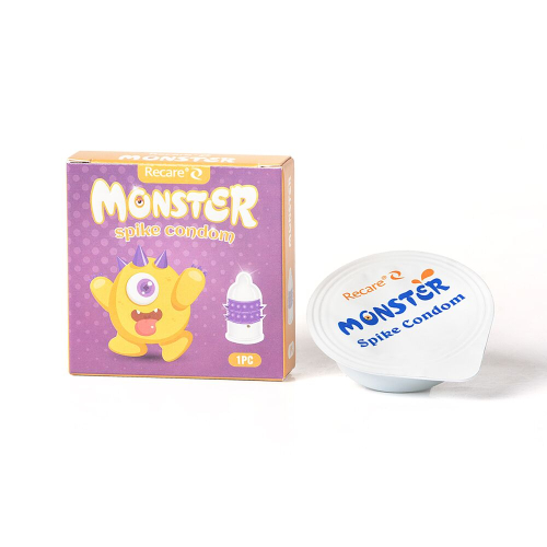 Презерватив желтый с рядами пупырышков и шипов Recare Monster Spike Condom - 3