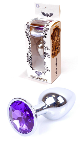 Анальна пробка S сріблястого кольору із кристалом фіолетового кольору BOSS of TOYS Jewellery plug - 1