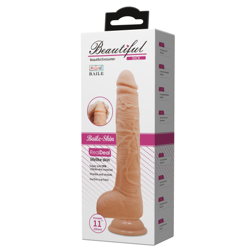 Фалоімітатор на присоску реалістик з мошонкою Baile Beautiful DICK 10.6 - 10