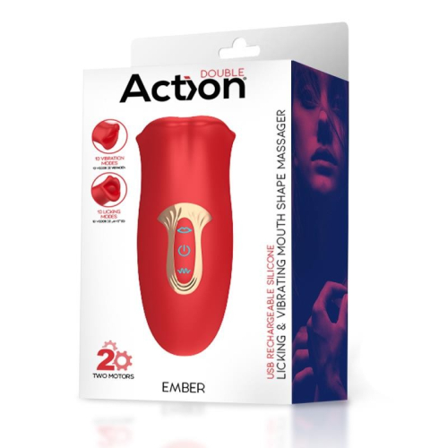 Клиторальный вибростимулятор с язычком Action Ember Licking Vibrating Mouth Shape Massager красного цвета - 3