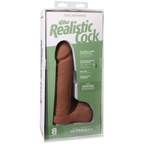 Фаллоимитатор реалистичный на съемной присоске бежевый Doc Johnson The Realistic Cock ULTRASKYN - 8 Inch with Balls Caramel - 8