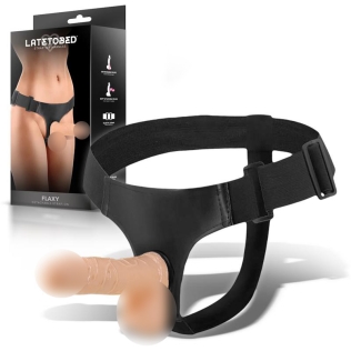 Страпон с мошонкой реалистичный ременной телесный Latetobed Flaxy Strap-On Harness Detachable Flexible Dildo