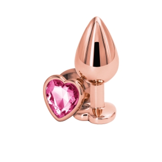 Анальная пробка золотистая с камушком розовым по форме сердца NS Novelties Rear Assets - Rose Gold Heart размер Medium