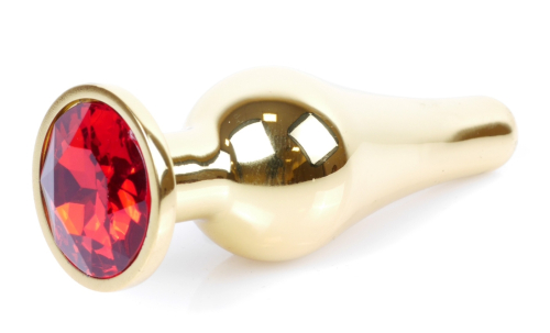 Анальна пробка золотистого кольору із кристалом червоного кольору BOSS of TOYS Jewellery BUTT plug - 3