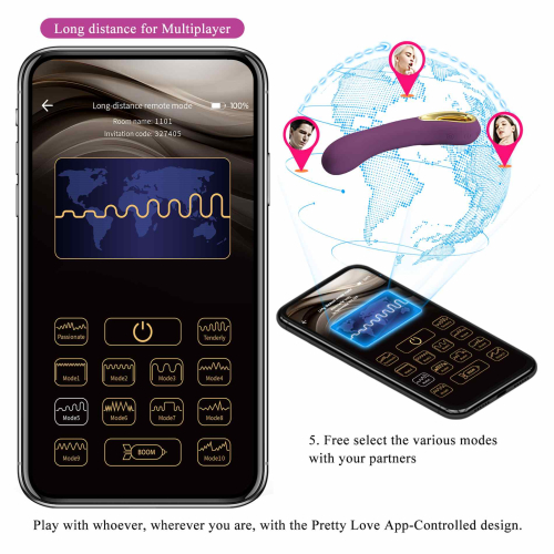Смарт вибратор вагинальный фиолетового цвета Lybaile Pretty Love Ethan Mobile APP Control - 19