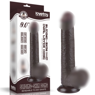 Фаллоимитаор реалистичный на присоске Sliding Skin Dual Layer Dong  9.0 коричневый