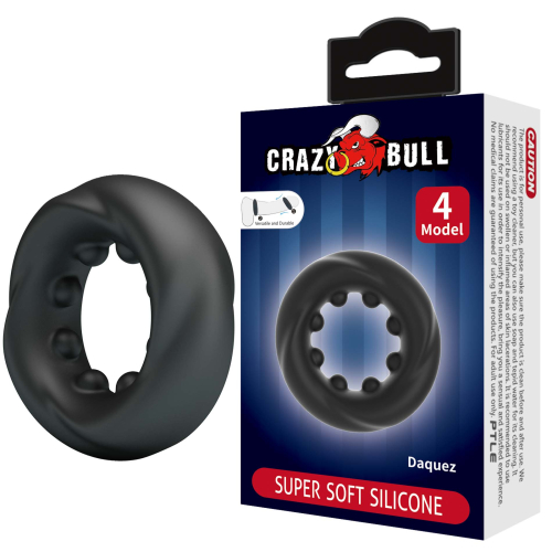 Ерекційне кільце на член чорне LYBAILE Crazy Bull №4 DAQUEZ Super Soft - 1