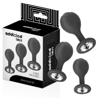 Набор анальных пробок силиконовых черных с камушками Addicted Toys Set Of 3 Anal Plug Silicone Jewel