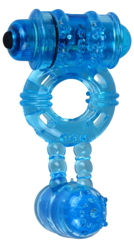 Эрекционное виброкольцо на пенис Alive Double Ding Ring синее - 1