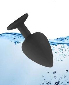 Анальна пробка чорна з прозорим кристалом Black Silicone Heart Diamond M - 2