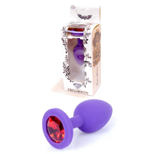 Анальна пробка S фіолетового кольору із кристалом червоного кольору BOSS of TOYS Jewellery plug