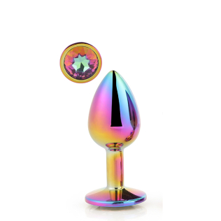 Анальная пробка радужная с радужным камнем 9,5 х 4,3 см Dream Toys Gleming Love