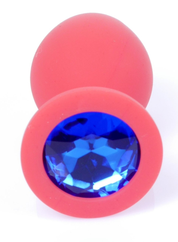 Анальна пробка М червоного кольору із кристалом блакитного кольору BOSS of TOYS Jewellery plug - 3