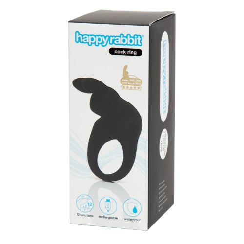 Ерекційне віброкільце на член чорного кольору Happy Rabbit - 3