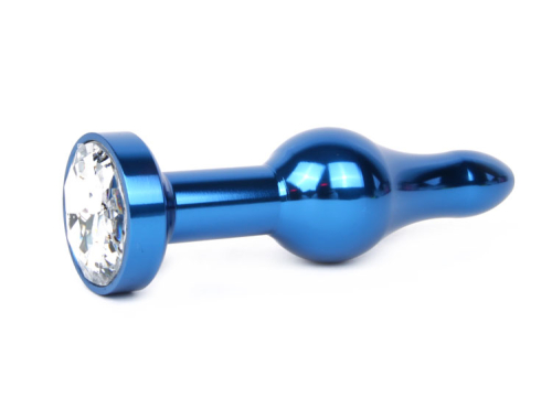 Анальна пробка металева JEWELRY синя L 10,3 см D 2,8 см з безбарвним кристалом - 1