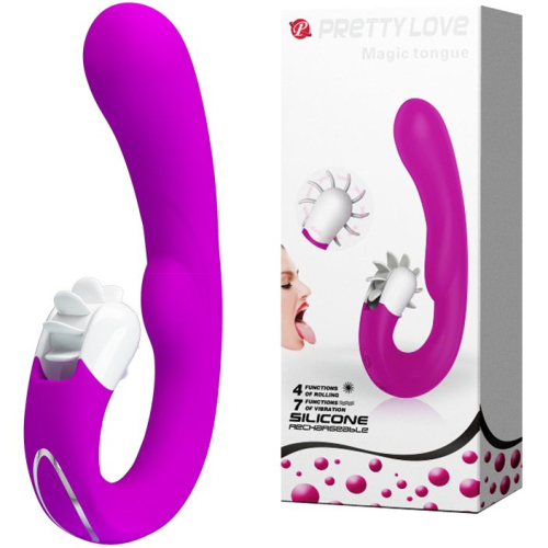 Перезаряжаемый вибратор с клиторальным стимулятором-ротатором Pretty Love Magic Tongue - 1