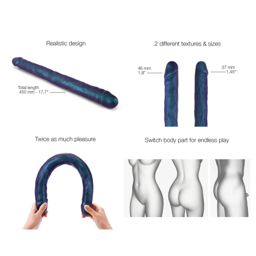 Двосторонній фалоімітатор реалістичний синього кольору Strap-On-Me Double dong realistic dildo - 2