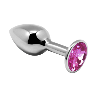 Анальная пробка с розовым кристаллом металлическая Alive Mini Butt Plug L размер