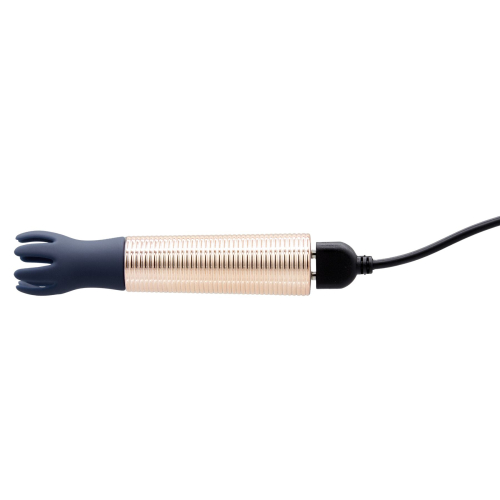Вібромасажер Ванд золотистого кольору з 5 синіми насадками Pillow Talk Secrets Desires 6 Piece Mini Massager - 11